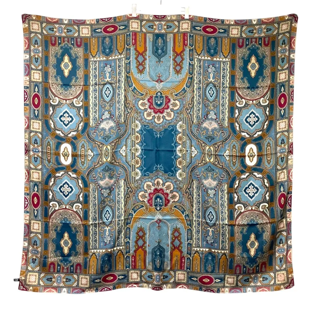 ETRO エトロ ウールシルク 総柄 大判 スカーフ ストール マルチカラー