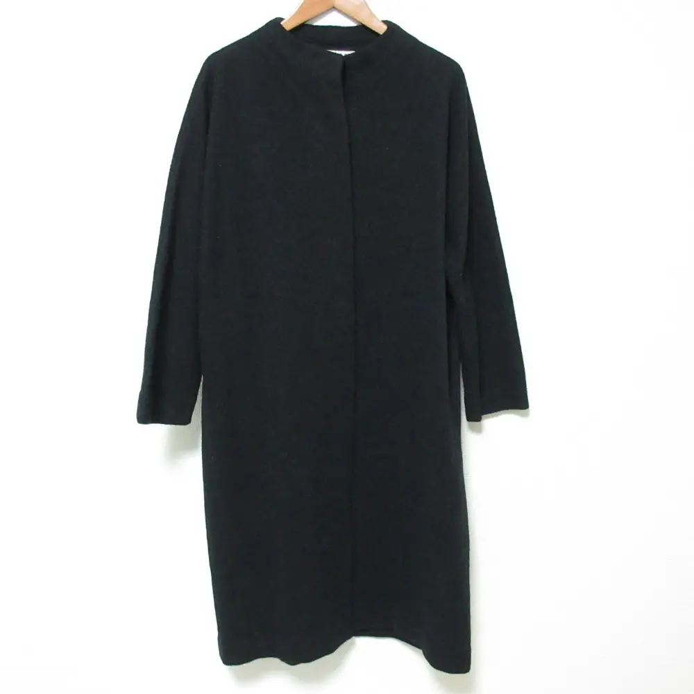 evam eva エヴァムエヴァ プレスウール ノーカラーロングコート サイズ1 グレー