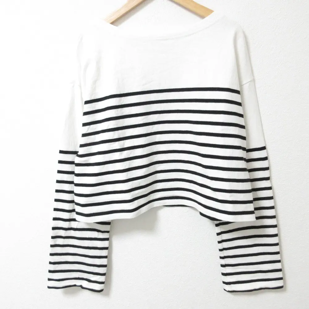 23SS EVERYDAY I LIKE. エブリデイアイライク ドゥーズィエムクラス Cropped Stripe Tシャツ ボーダー 長袖 カットソー ブラック