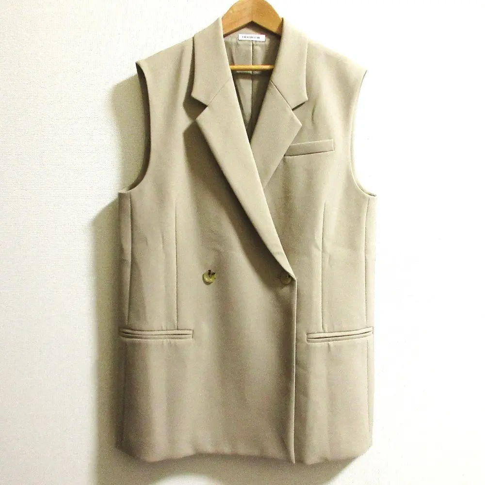 25SS EVERYDAY I LIKE. エブリデイアイライク ドゥーズィエムクラス Wクロス ロングベスト ジレ サイズF ベージュ