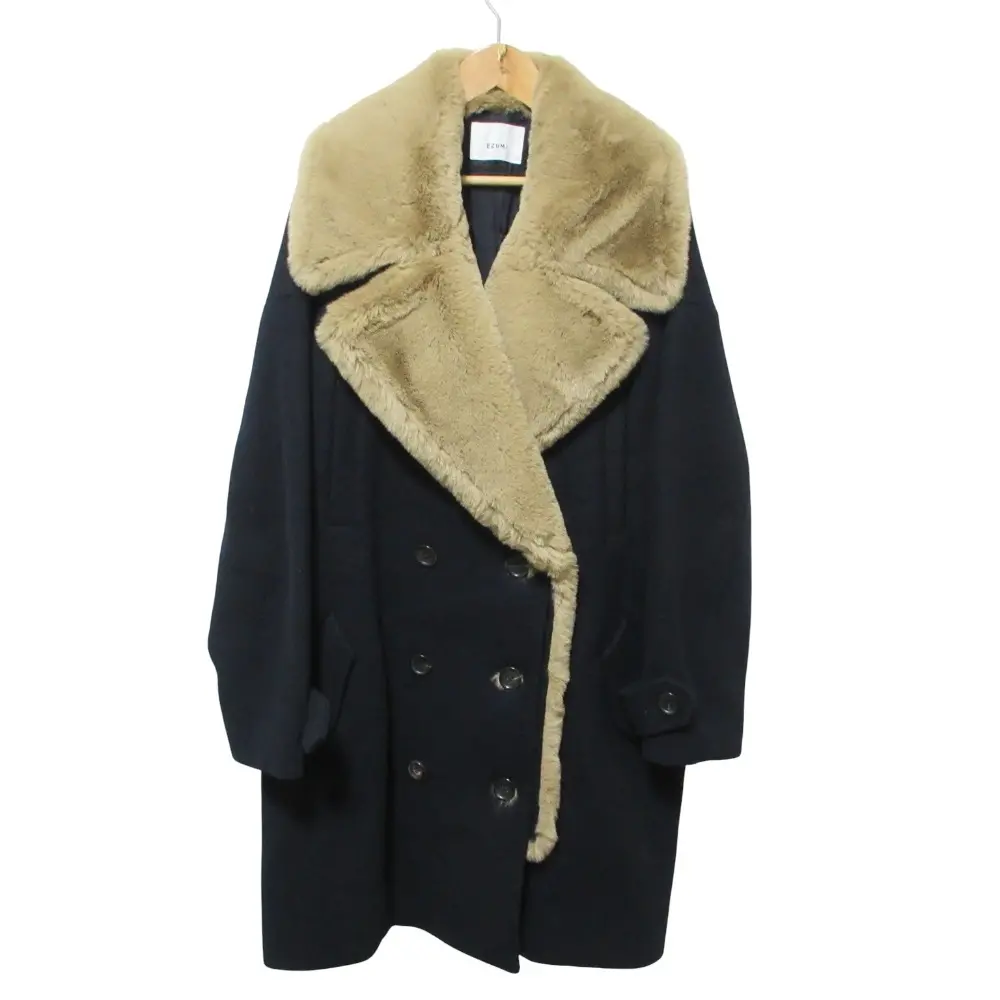 EZUMi エズミ ファーカラー ダブルブレスト ウールコート YEAW19CT02F S ネイビー