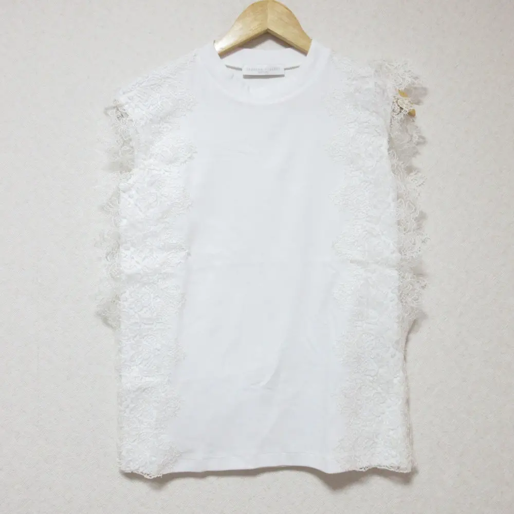 Fabiana Filippi ファビアナフィリッピ レースデザイン クルーネック ノースリーブ カットソー Tシャツ XS ホワイト