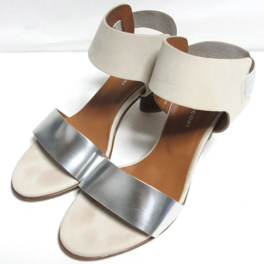 FABIO RUSCONI ファビオルスコーニ チャンキーヒール バックストラップ サンダル 36 23.0cm相当 シルバー×ベージュ