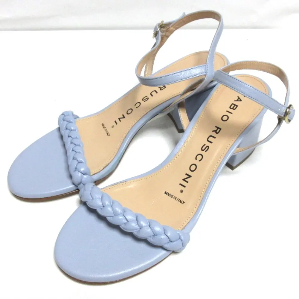 FABIO RUSCONI ファビオルスコーニ ツイスト 編み込み アンクルストラップ サンダル 37 23.5cm相当 サックスブルー