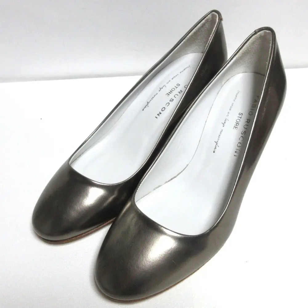 FABIO RUSCONI ファビオルスコーニ メタリックレザー ローヒール パンプス 36 23.0cm相当 ブロンズ