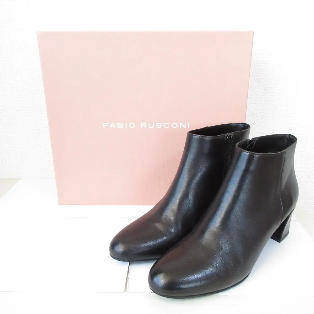 FABIO RUSCON ファビオルスコーニ レザー サイドジップ ポインテッドトゥ ショートブーツ 39 25.5cm相当 ブラック