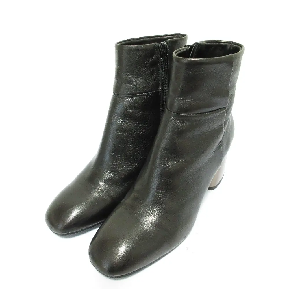 FABIO RUSCONI ファビオルスコーニ  レザー サイドジップ スクエアトゥ チャンキーヒール ショートブーツ 36 23cm相当 ブラック