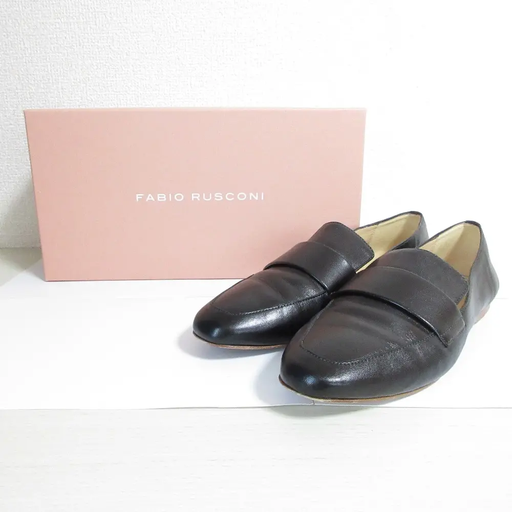 FABIO RUSCONI ファビオルスコーニ レザー ローファー フラットシューズ パンプス 37 23.5～24.0cm相当 ブラック