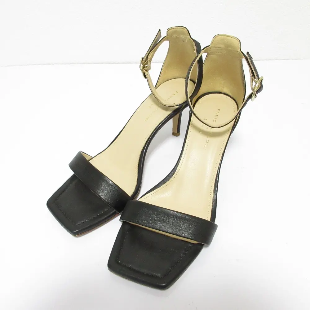 FABIO RUSCONI×ANAYI ファビオルスコーニ ×アナイ 別注 レザー スクエアトゥ アンクルストラップ サンダル 36 23.0cm相当 ブラック