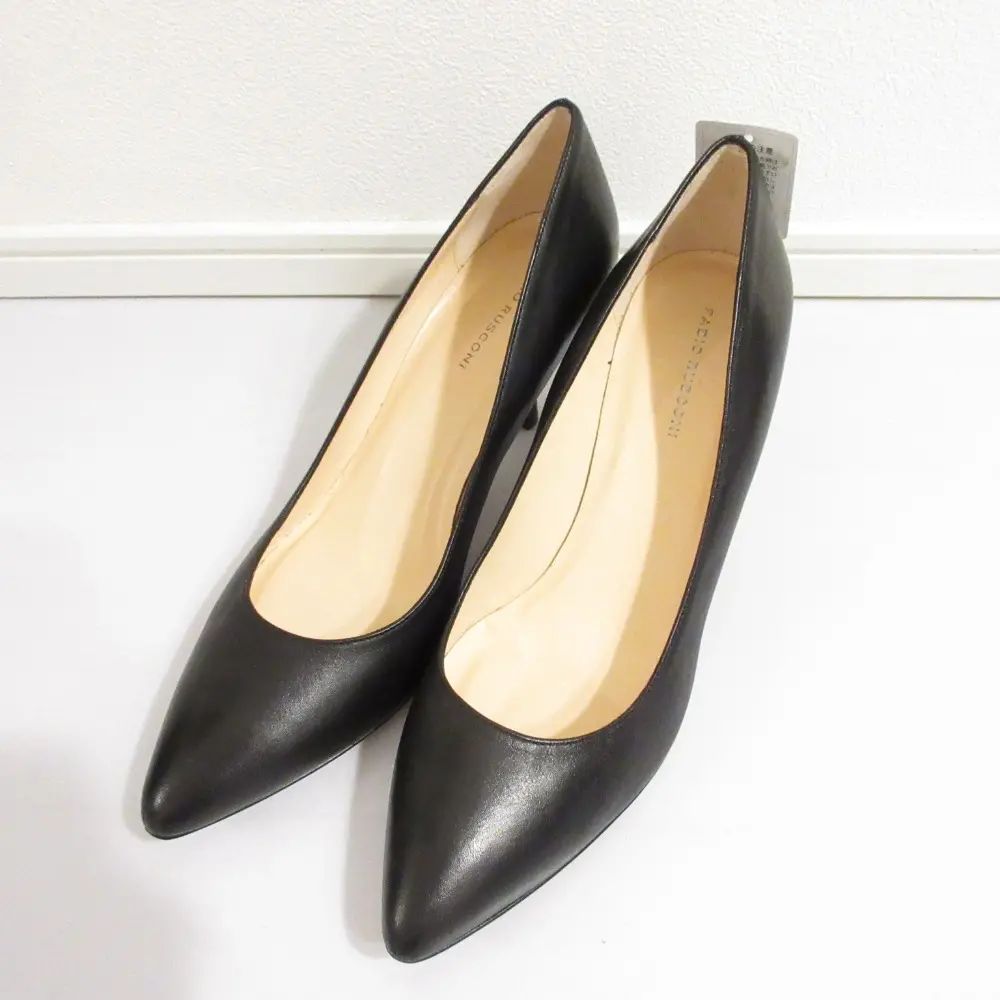 FABIO RUSCONI ファビオルスコーニ レザー ポインテッドトゥパンプス 39 ブラック 