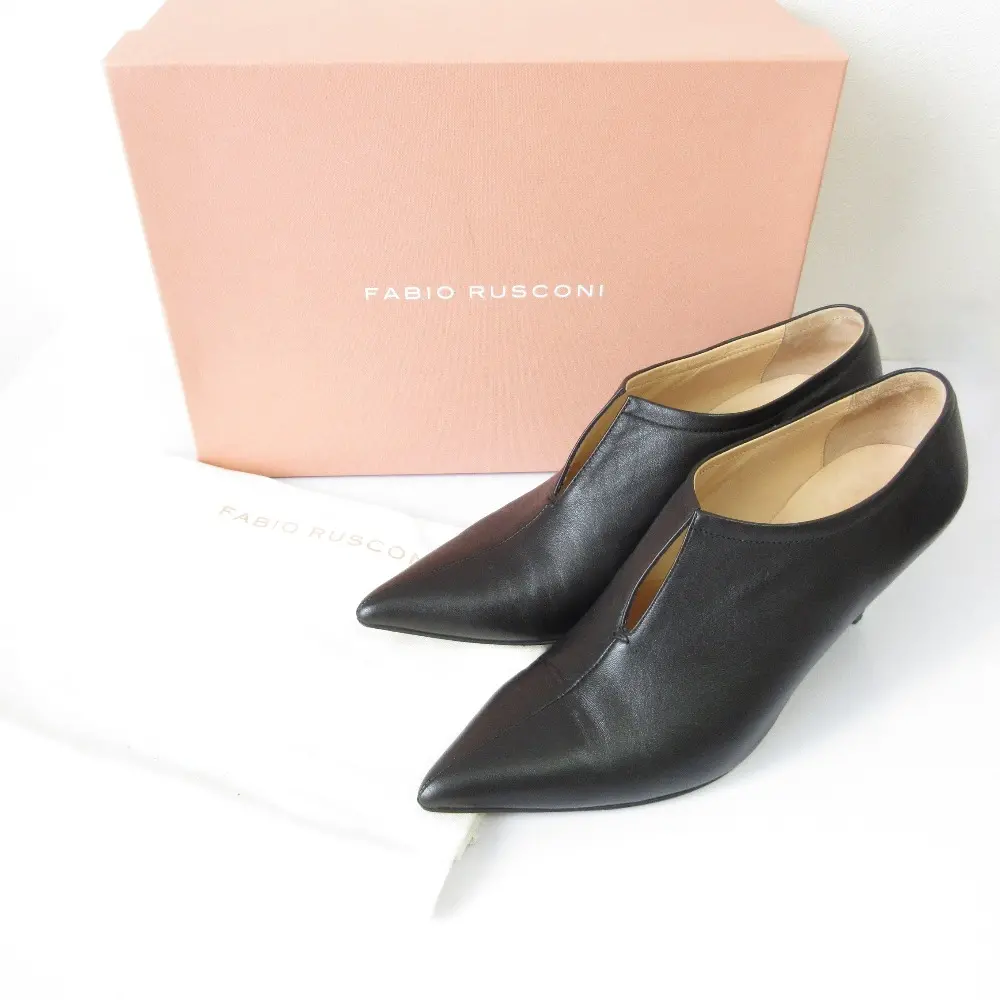 FABIO RUSCONI ファビオルスコーニ レザー フロントスリット ポインテッドトゥ パンプス ブーティ 38 25cm相当 ブラック