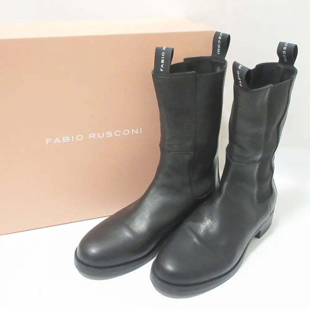 FABIO RUSCONI ファビオルスコーニ レザー ショート ミドル サイドゴアブーツ F-5855 39 約25.5～26cm ブラック
