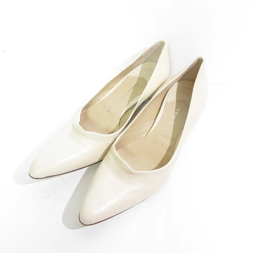 FABIO RUSCONI ファビオルスコーニ レザー ポインテッドトゥ パンプス フラットシューズ 38 約25cm ベージュ