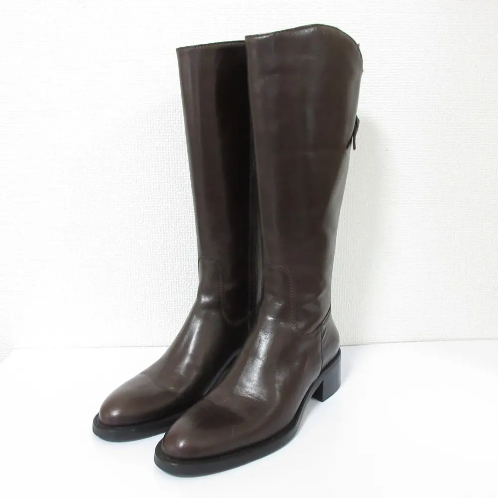 FABIO RUSCONI ファビオルスコーニ レザー バックベルトロングブーツ サイズ36 約23cm ブラウン