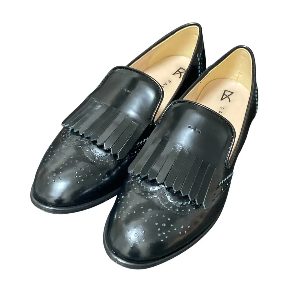 FABIO RUSCONI ファビオルスコーニ キルトデザイン ウイングチップ ローファー F-3076 サイズ36 約23cm ブラック