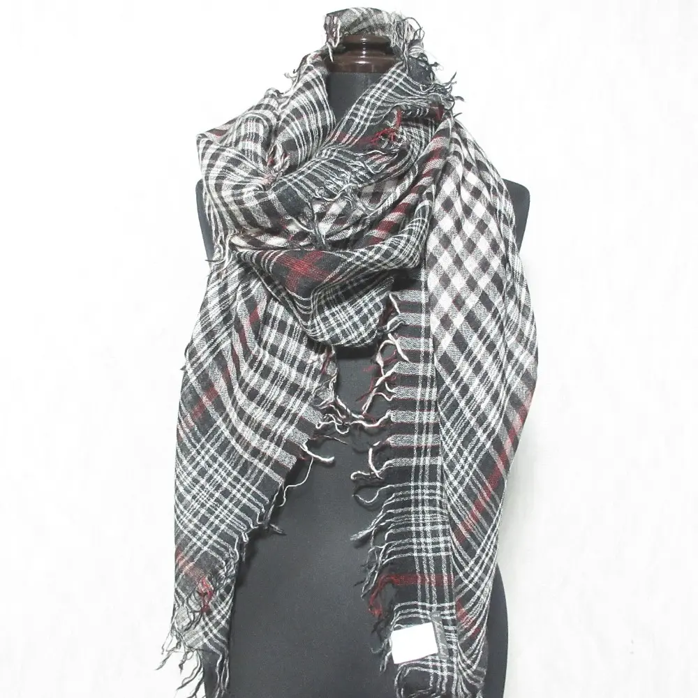 Faliero Sarti ファリエロサルティ チェック柄 カシミヤ シルクブレンド 大判ストール ショール ブラック ホワイト レッド