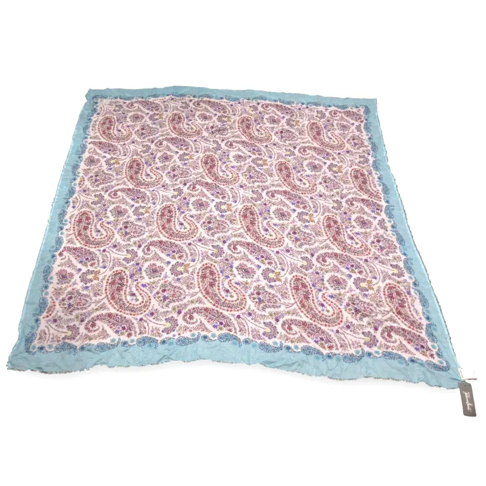 Faliero Sarti ファリエロサルティ ペイズリープリント モダール シルクブレンド 大判ストール ブルー系マルチカラー