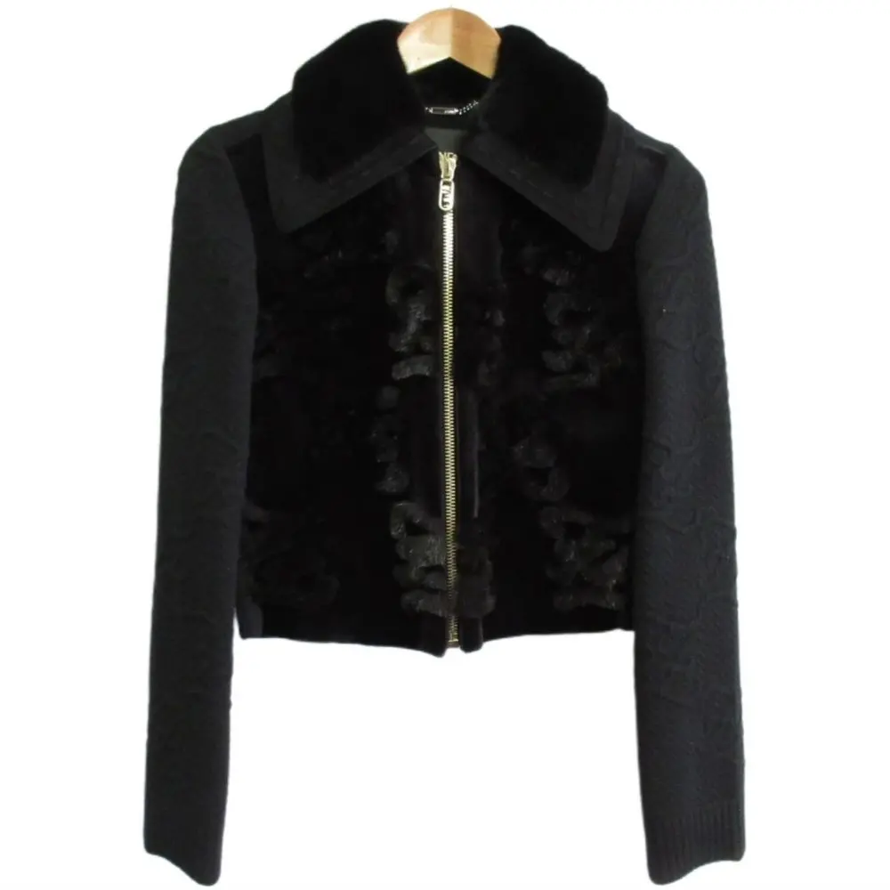 FENDI フェンディ 2021年モデル カシミヤブレンド 毛皮 ミンクファー ジップアップジャケット ニットブルゾン 36 ブラック