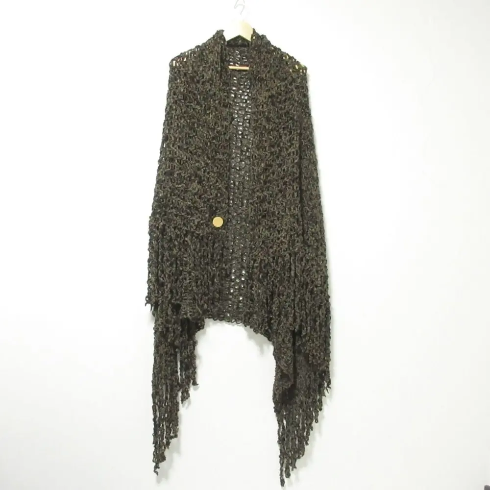 FENDI フェンディ ヴィンテージ フリンジ ニットストール ショール マフラー ブラウン