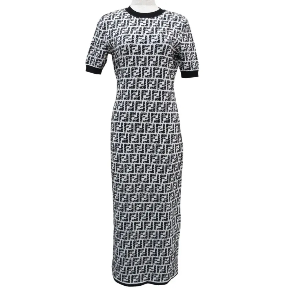 20AW FENDI フェンディ ズッカ柄 半袖 ニットワンピース FZD852AD5R サイズ36 ブラック