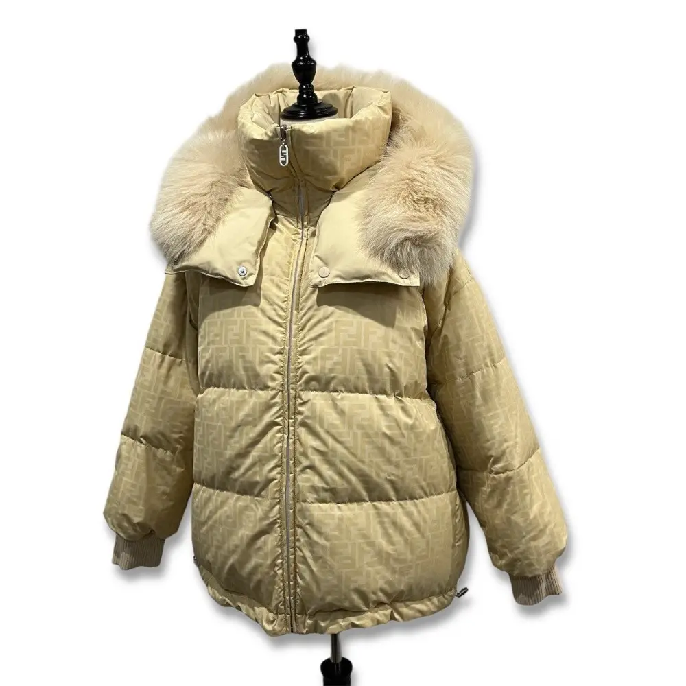 FENDI フェンディ 2021年モデル リバーシブル フーテッド ダウンジャケット オーバーサイズ ズッカ柄 FAA439 AGMJ S ベージュ