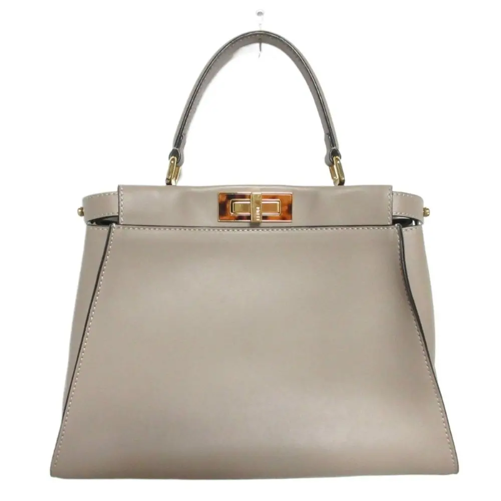 FENDI フェンディ peek-a-boo ピーカブー ミディアム レザー 2way ハンドバッグ ショルダーバッグ 8BN290 グレージュ