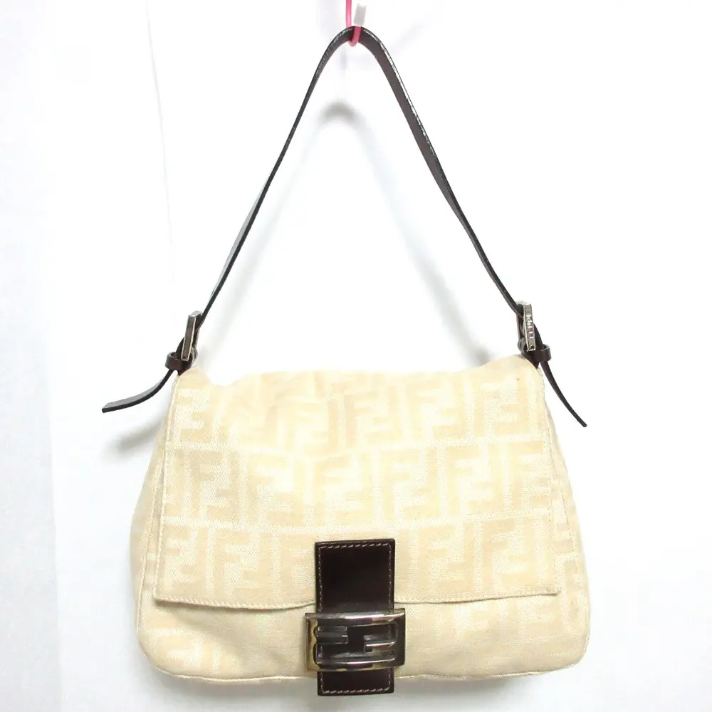 FENDI フェンディ ズッカ柄 マンマバケット フラップ キャンバスショルダーバッグ ベージュ