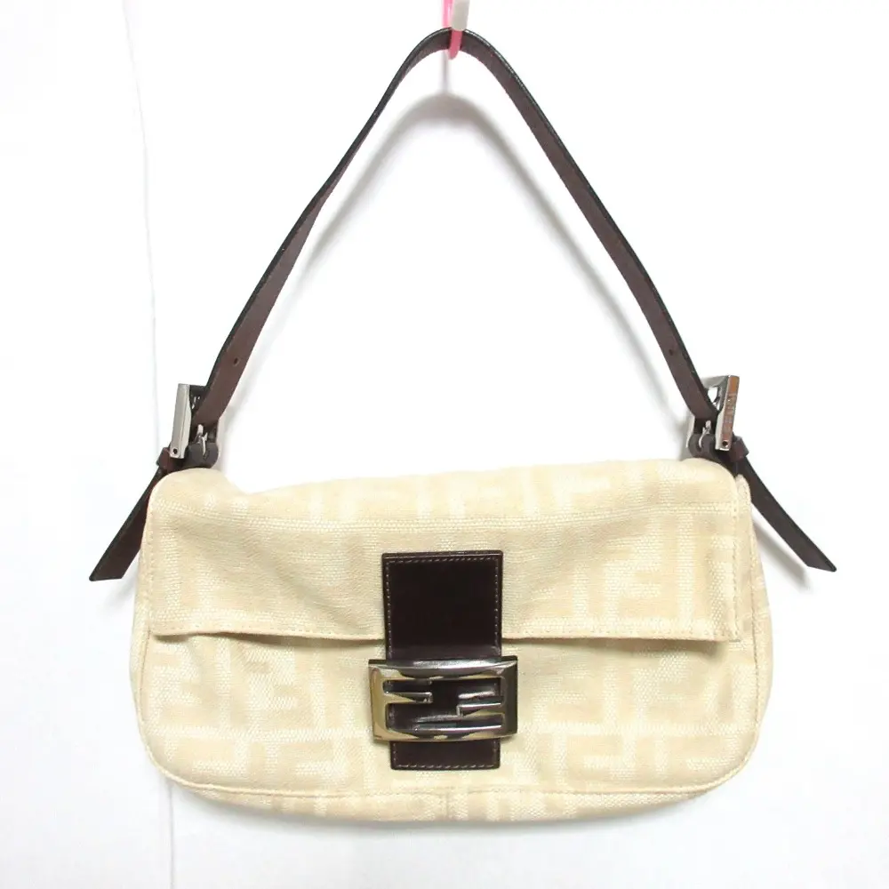 FENDI フェンディ ヴィンテージ ズッカ ジャガード マンマバケット ハンドバッグ アイボリー×ブラウン
