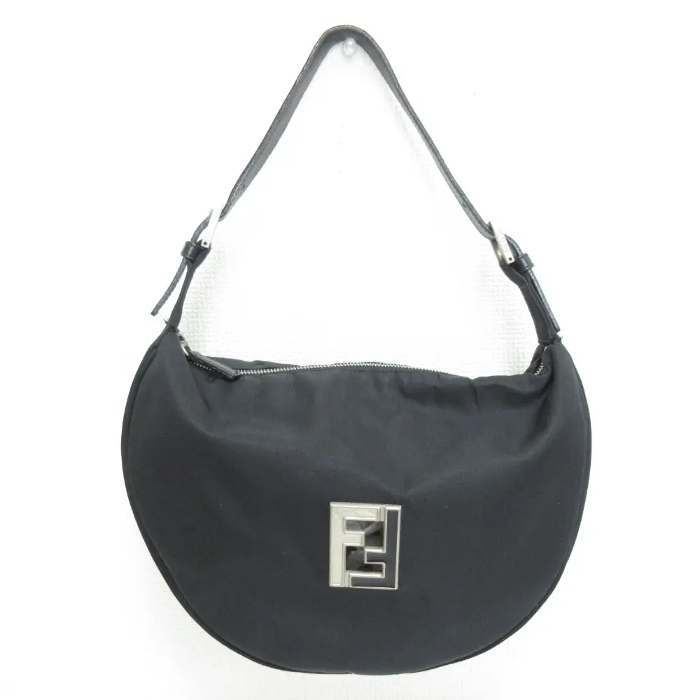 FENDI フェンディ ヴィンテージ FF金具 ナイロン ワンショルダーバッグ ブラック