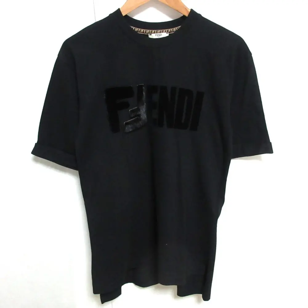 FENDI フェンディ ミンクファーFFロゴ ショートスリーブ 半袖 カットソー Tシャツ XXS ブラック