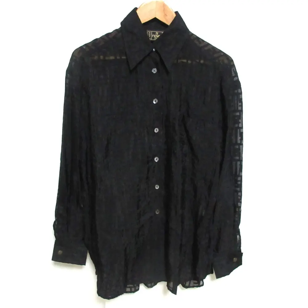 FENDI フェンディ ヴィンテージ ズッカ柄 長袖 シアーシャツ ブラウス 40 ブラック
