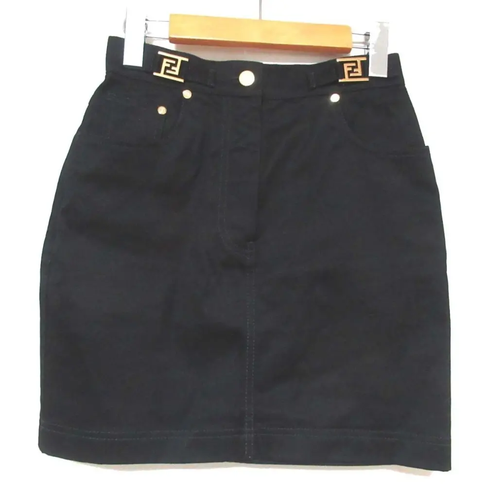 FENDI フェンディ 2022年モデル FFロゴモチーフ ストレッチ ツイル ミニスカート 38サイズ 155/66A ブラック×ゴールド金具