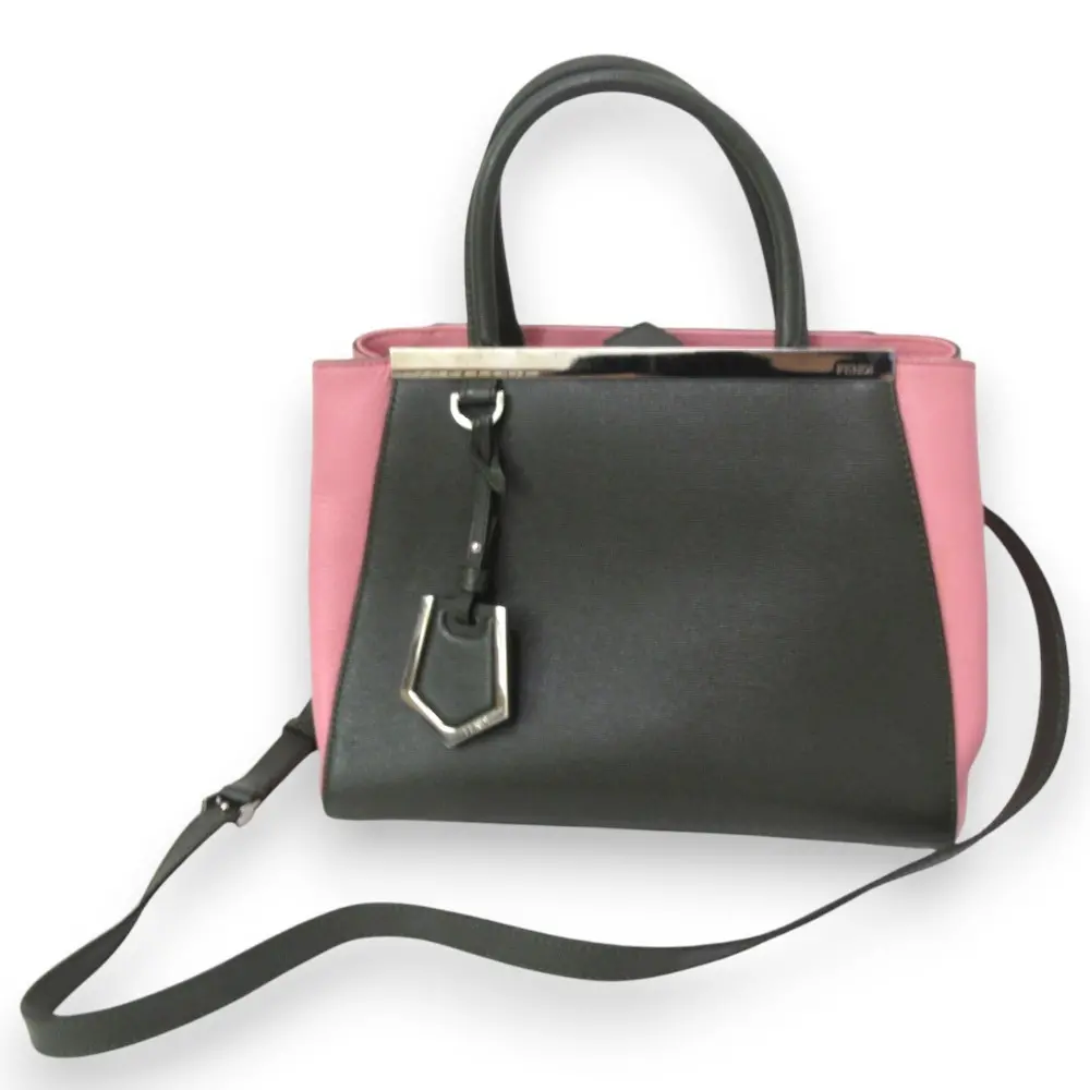 FENDI フェンディ プチトゥージュール レザー 2Way ハンドバッグ ショルダーバッグ 8BH253 グリーン×ピンク