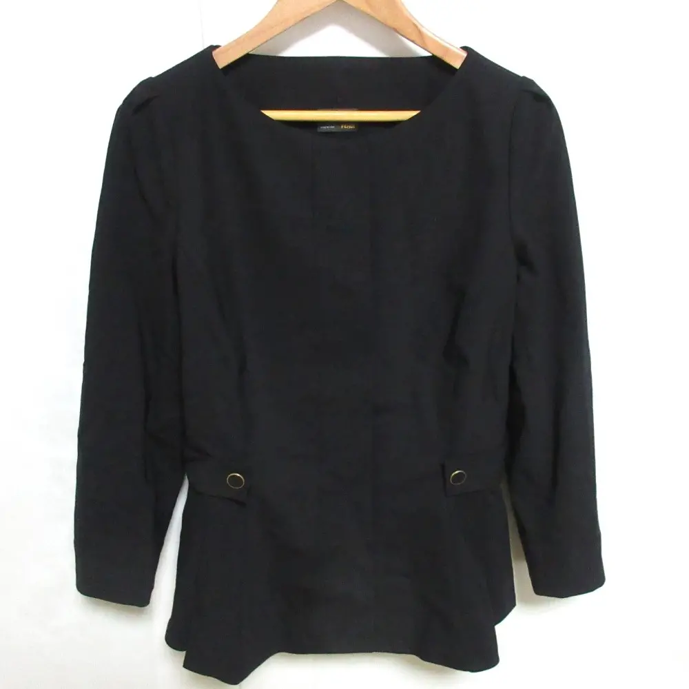 FENDI フェンディ ノーカラー ペプラム ジャケット 42 ブラック