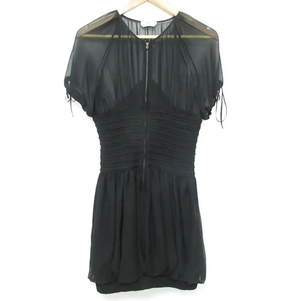 FENDI フェンディ 半袖 シフォン×ニット ウエストマーク ひざ上丈 ワンピース ミニドレス サイズ38 ブラック