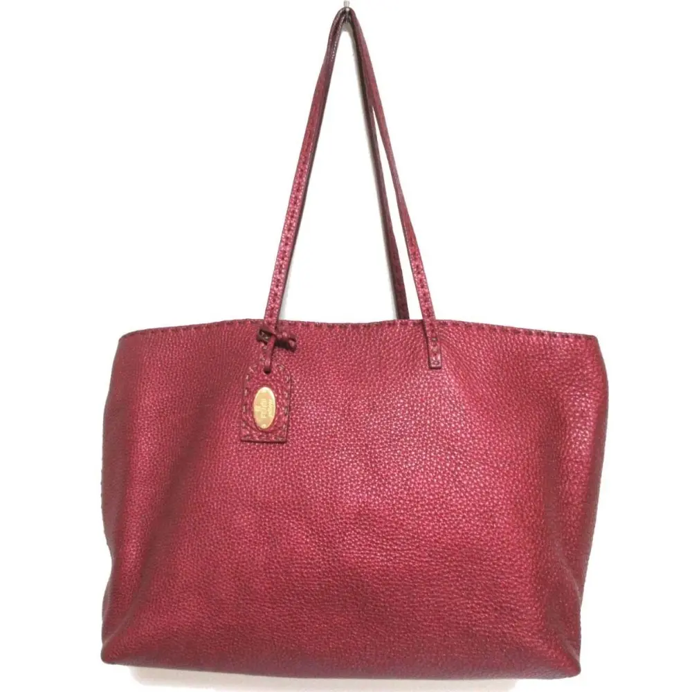 FENDI selleria フェンディ セレリア レザー トートバッグ ショルダーバッグ ボルドー系