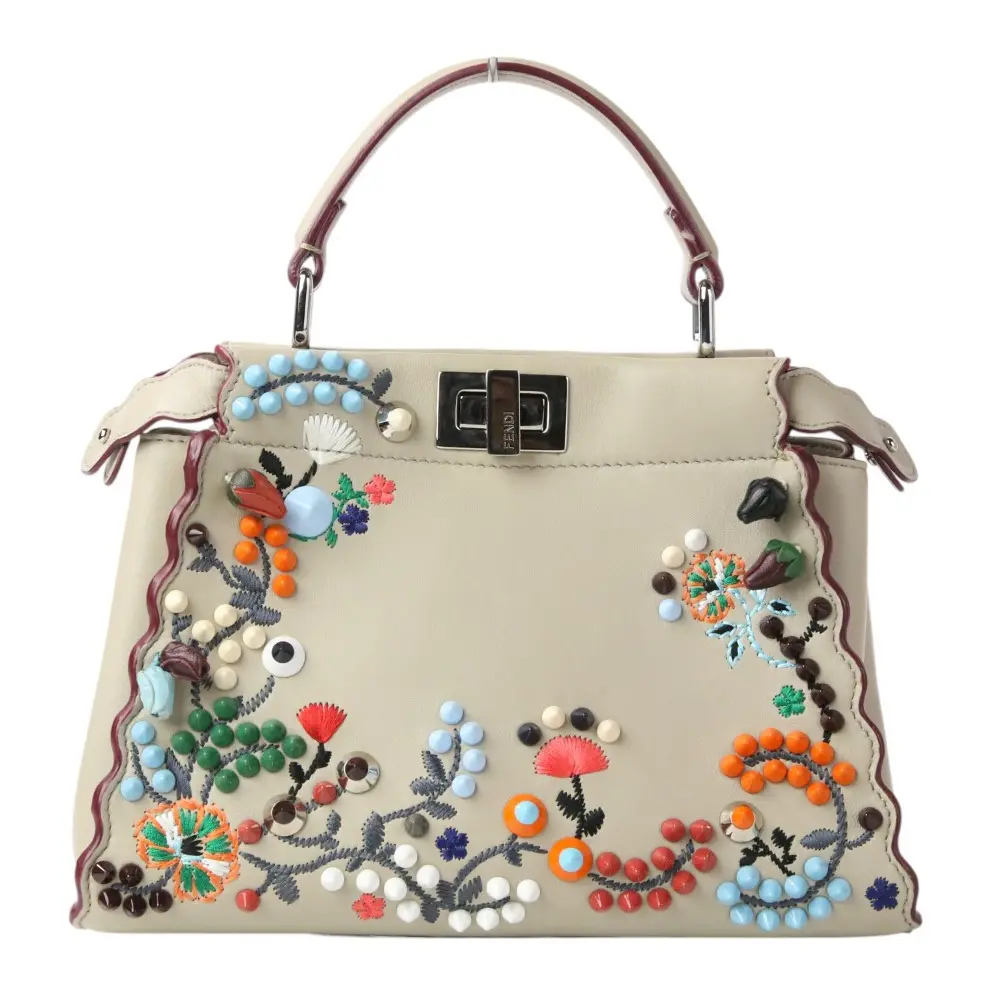 FENDI フェンディ ピーカブー MINI フラワー スタッズ 2way ハンドバッグ ショルダーバッグ 8BN244 9D9 FY9G グレージュ