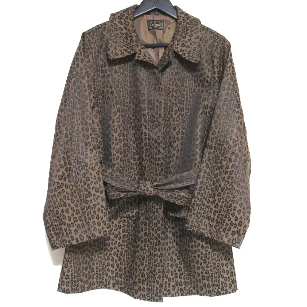 FENDI フェンディ ヴィンテージ レオパード柄 ベルテッド シングル 比翼 ステンカラーコート ブラウン