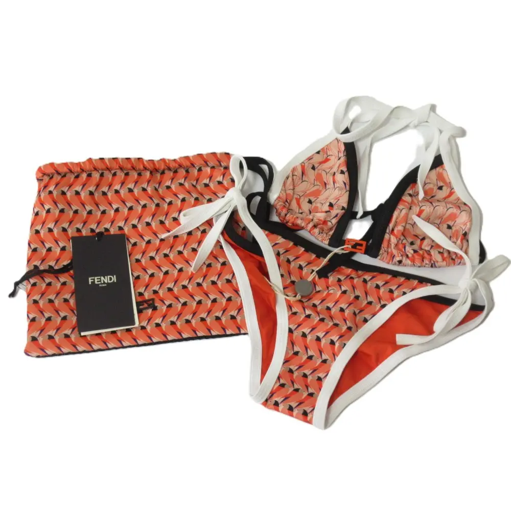 FENDI フェンディ 総柄 鳥モチーフ バード ビキニ 水着 スイムウェア 上下セット サイズ38 オレンジ系