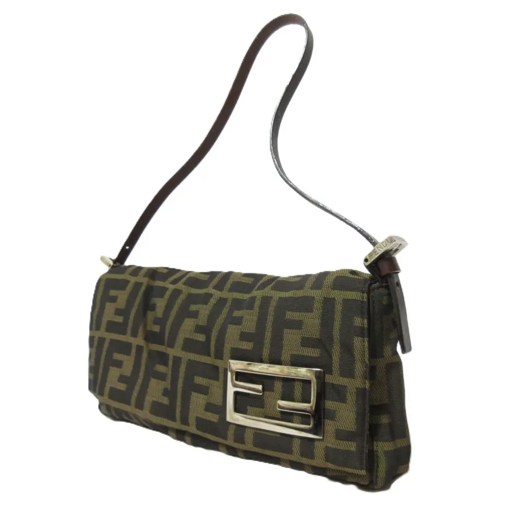 FENDI フェンディ ズッカ柄 キャンバス アクセサリーポーチ ミニハンドバッグ ブラウン×ブラック