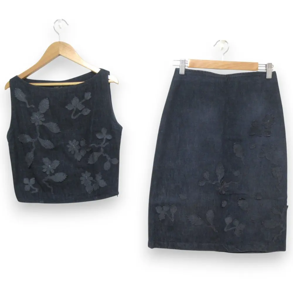 FENDI フェンディ デニム フラワーパッチ装飾 ノースリーブカットソー スカート セットアップ I40 I42 インディゴブルー
