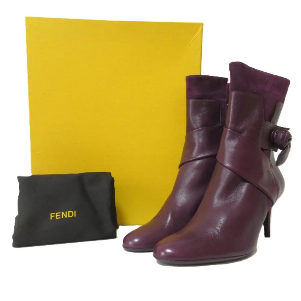 FENDI フェンディ スエードレザーコンビ ショートブーツ アンクルブーツ 37 1/2 約24.5cm パープル