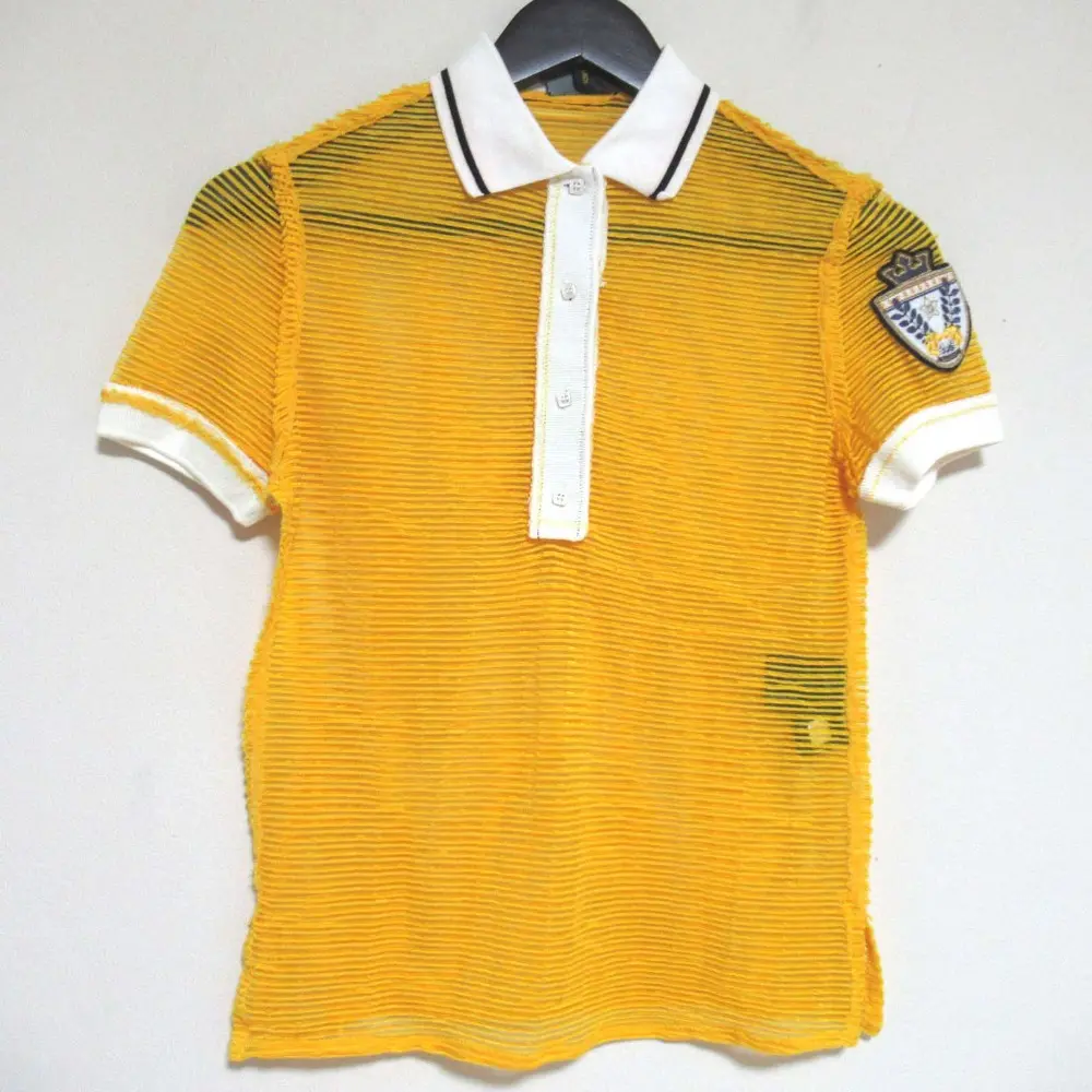 FENDI フェンディ エンブレムワッペン 半袖 シアー ポロシャツ カットソー 38サイズ イエロー