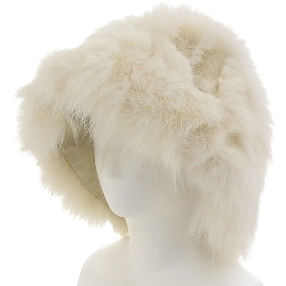 FENDI フェンディ ズッカ柄 リバーシブル フォックスファーバケットハット 58cm相当 アイボリー