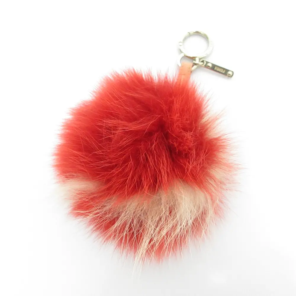 FENDI フェンディ ボンボンファーチャーム キーホルダー レッド