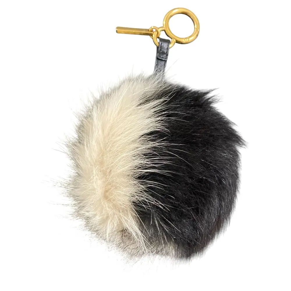 FENDI フェンディ フォックスファー キーホルダー バッグチャーム ベージュ×ブラック