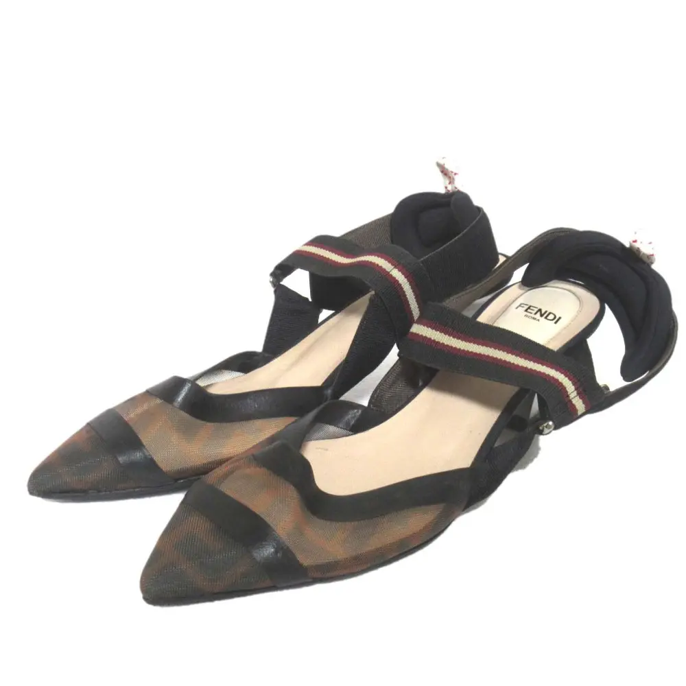 FENDI フェンディ FF柄 ポインテッドトゥ ストラップ ミュール サンダル サイズ37 24cm相当 ブラック×ベージュの買取実績【2025年10月買取】
