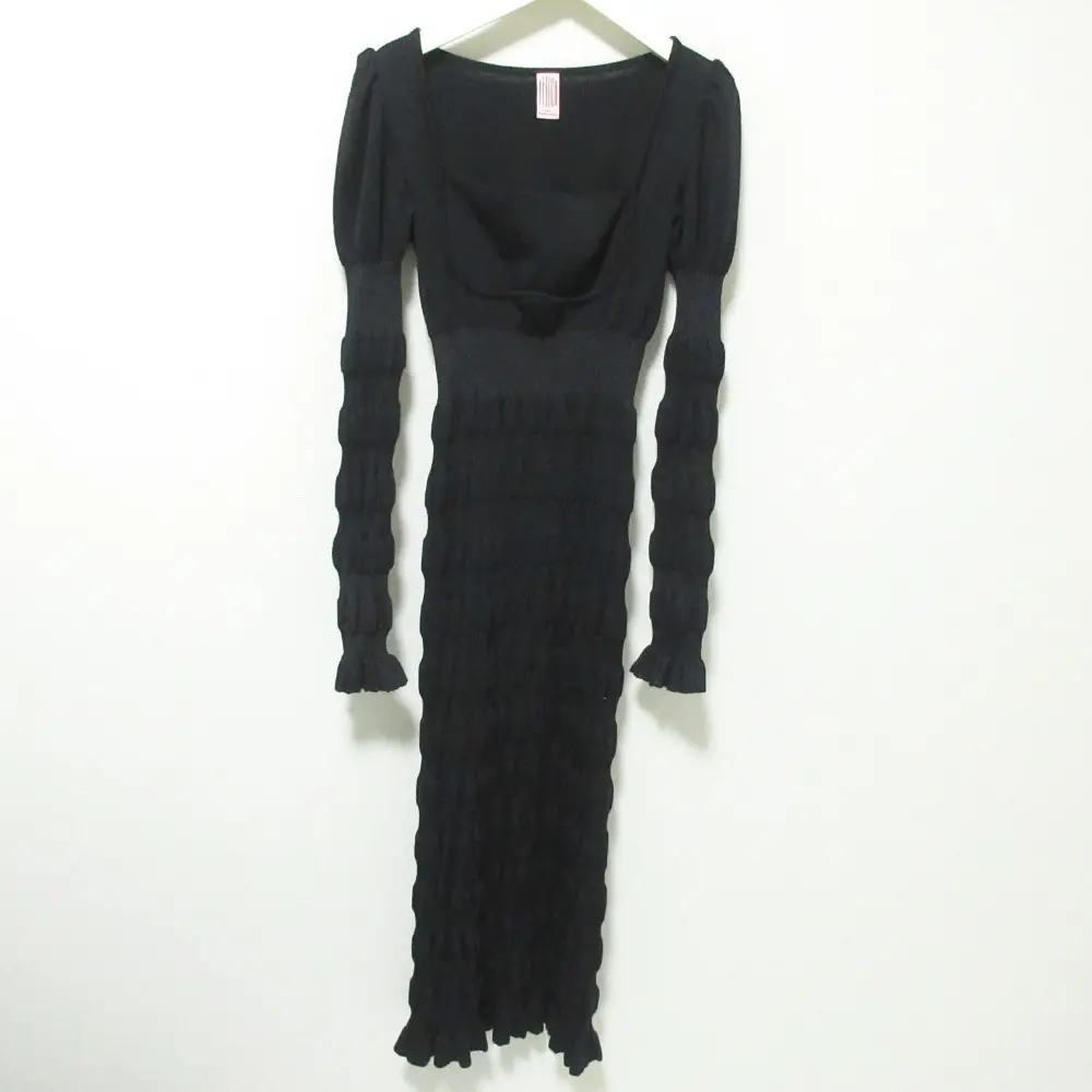 22AW FETICO フェティコ STRIPE RIB KNIT DRESS アルパカブレンド 長袖 ニットドレス ロングワンピース F ブラック