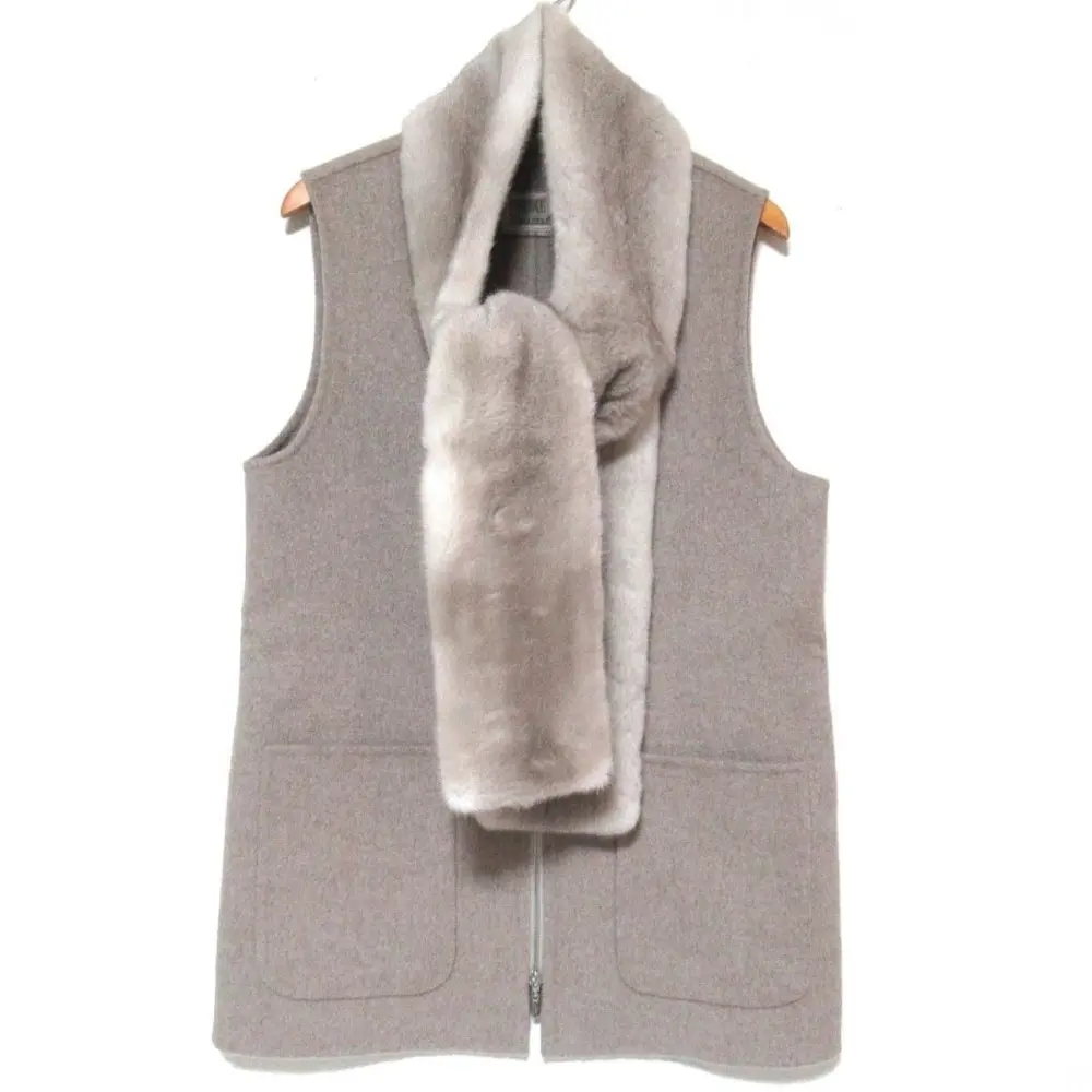 FOXEY BOUTIQUE フォクシー Gilet&Mink Stole ミンクストール付き カシミヤ100％ ジップアップ ベスト 40069 40サイズ ベージュ系
