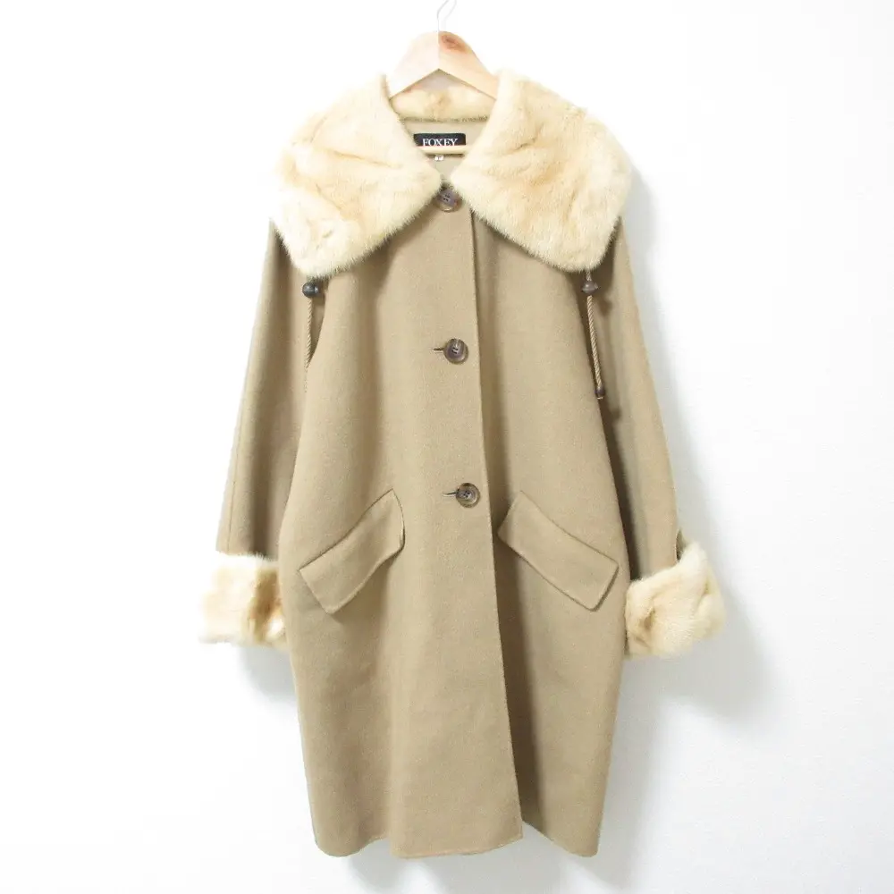 FOXEY BOUTEQUE フォクシーブティック ミンクファー カシミアブレンド 3B シングル ラグランスリーブ コート 10447 F キャメル